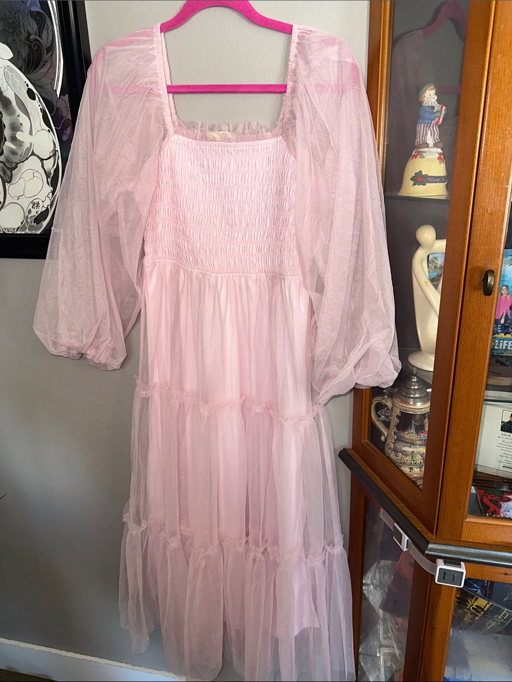 Listicle Pink Sheer Tiered Maxi Dress